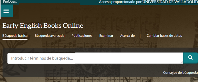Imagen de acceso a EEBO con enlace al registro en Almena